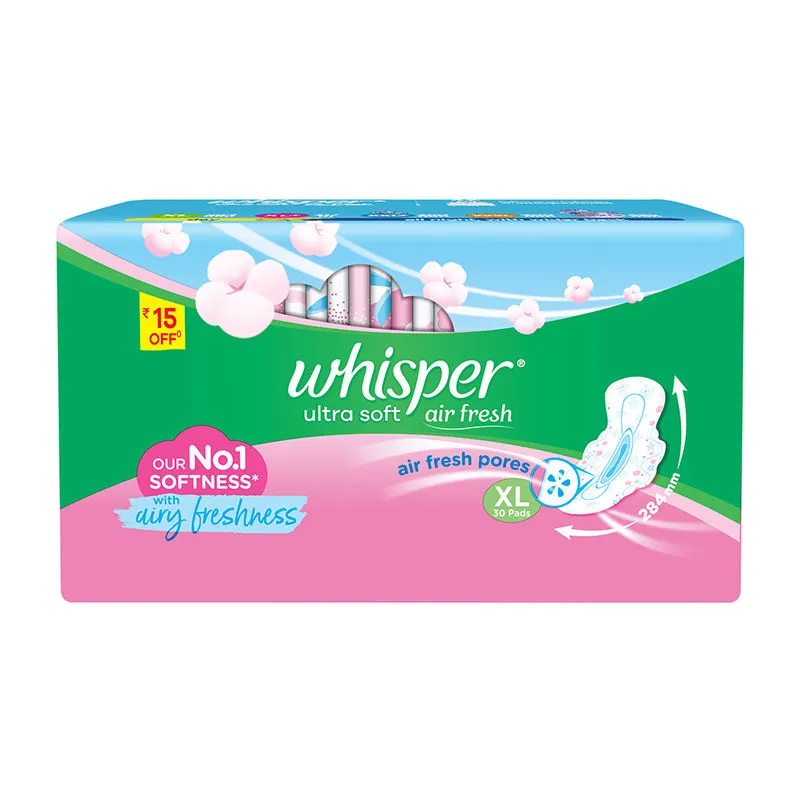 Whisper Ultra Soft Thin XL Sanitary Pads-Irritation Free & Our #1 Softness With Soft Topsheet,30 Pad