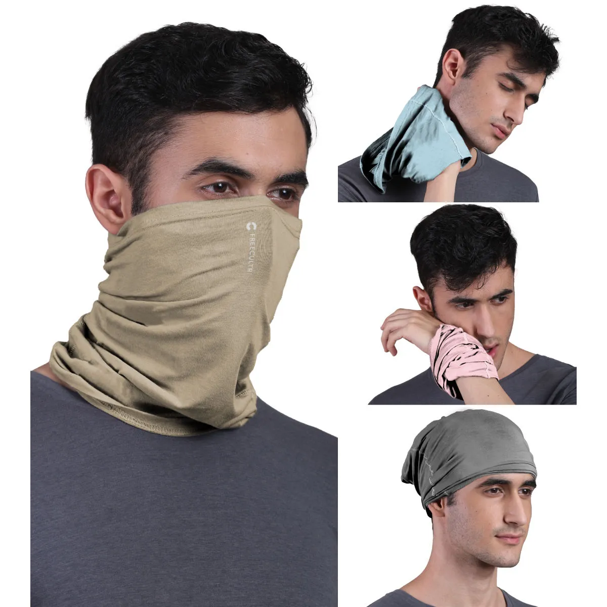 FREECULTR Unisex Plain Bamboo Bandana Anti Microbial Multipurpose Cloth Face Mask (pack Of 4)