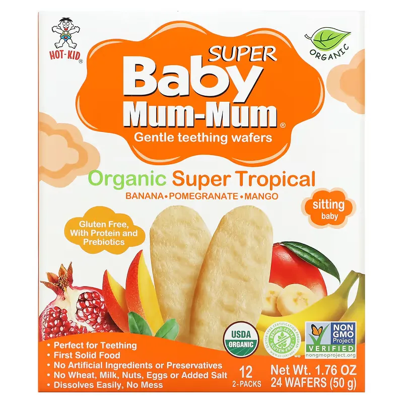 Baby Mum-Mum Super, Gentle Teething Wafers, Organic Super Tropical, 12 Packs, 2 Wafers Each