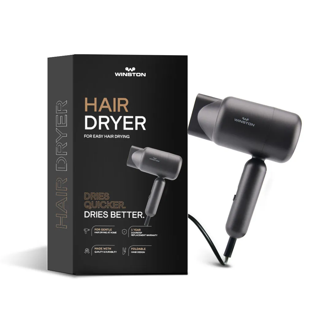 Winston Foldable Hair Dryer Hot & Cool Air Modes Multiple Speed Gears Hair Styler (1200 Watt Grey)