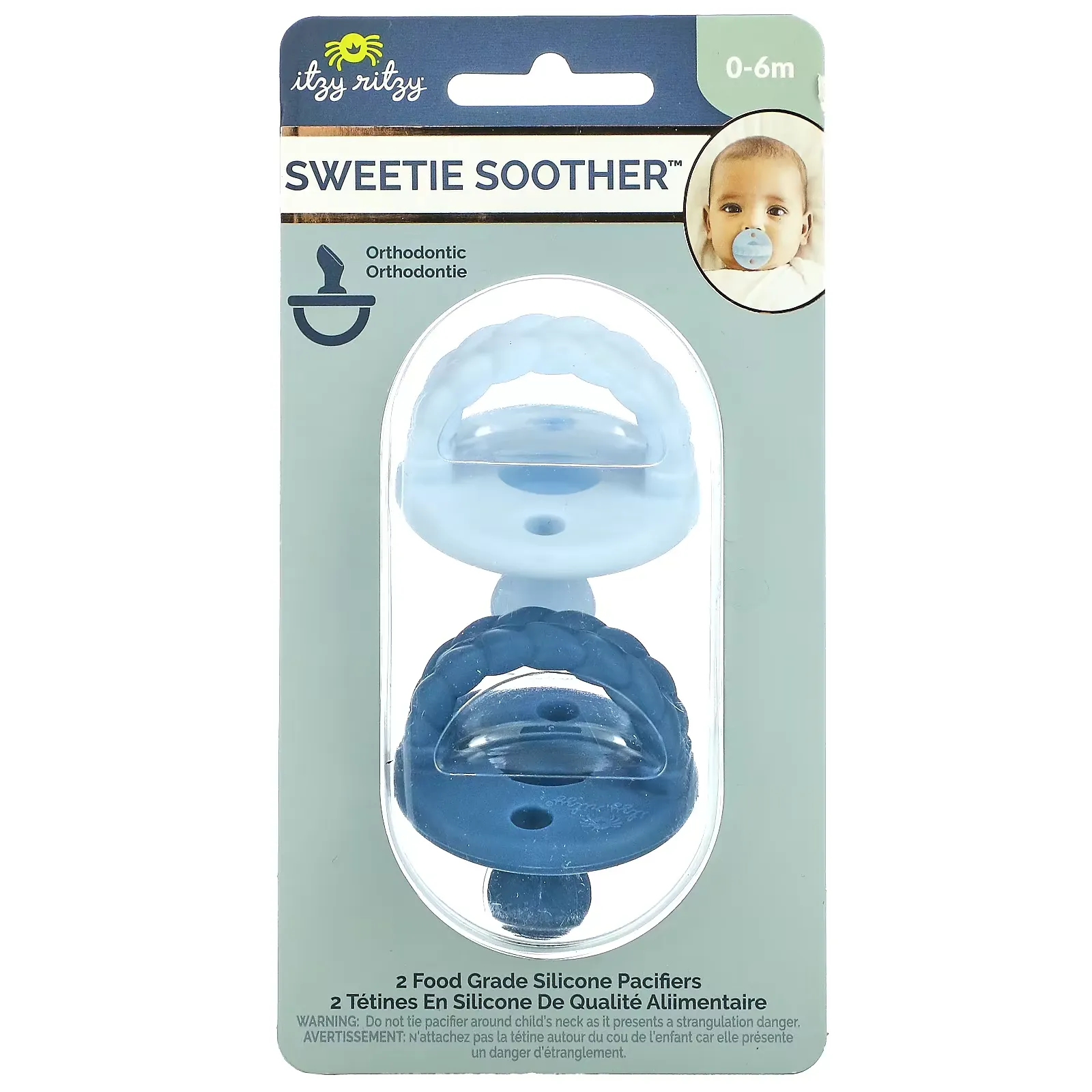 Sweetie Soother, Food Grade Silicone Pacifiers, 0-6 Months, Sky & Surf Braids,  2 Pacifiers