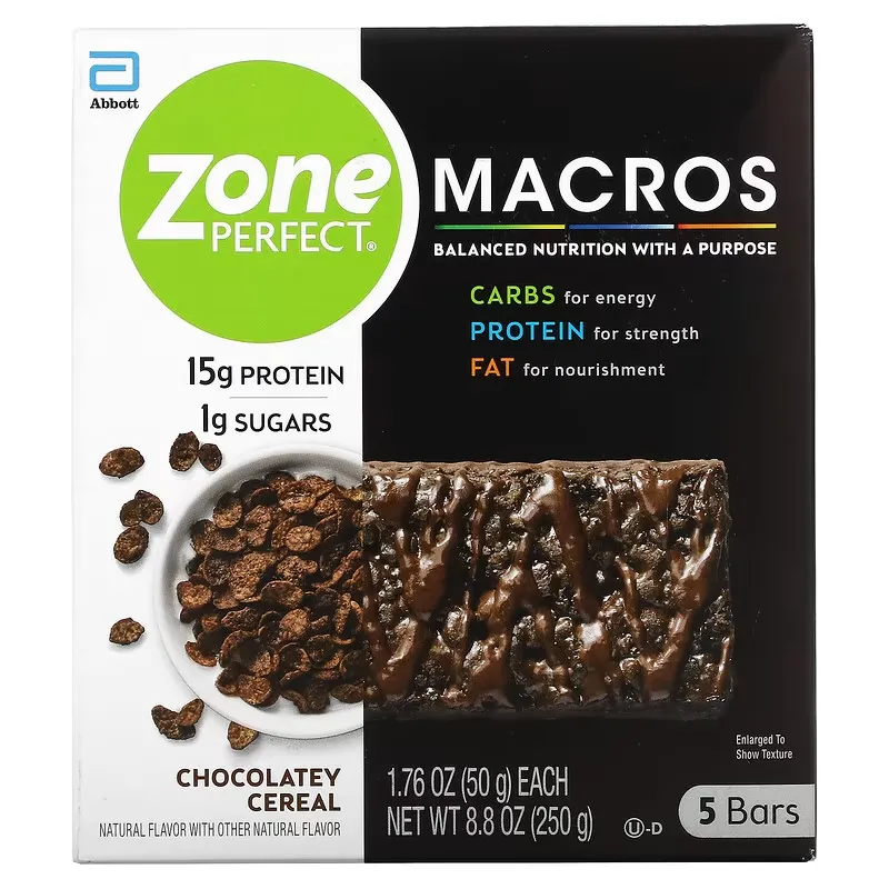 MACROS Bars, Chocolatey Cereal, 5 Bars, 1.76 oz (50 g) Each