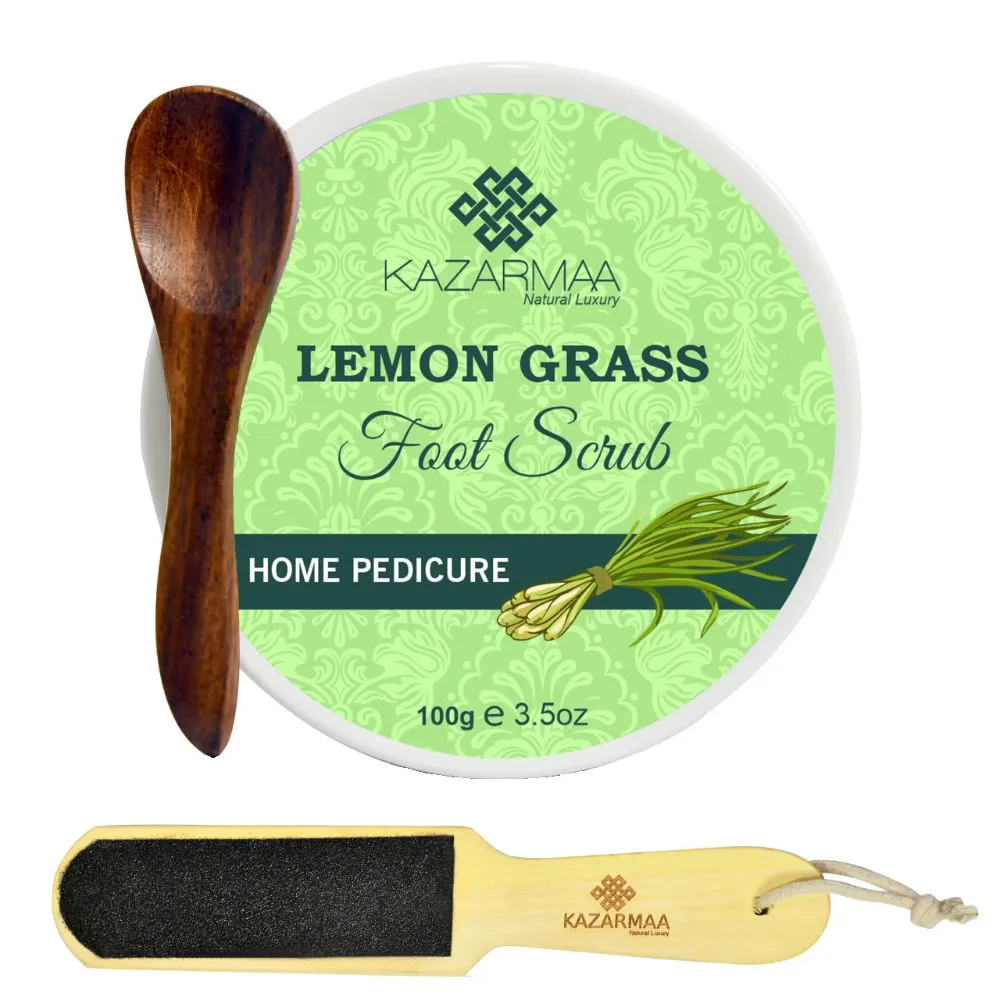 Kazarmaa Lemon Grass Foot Scrub For Home Pedicure With Natural Oils And Foot Scrubber Tool