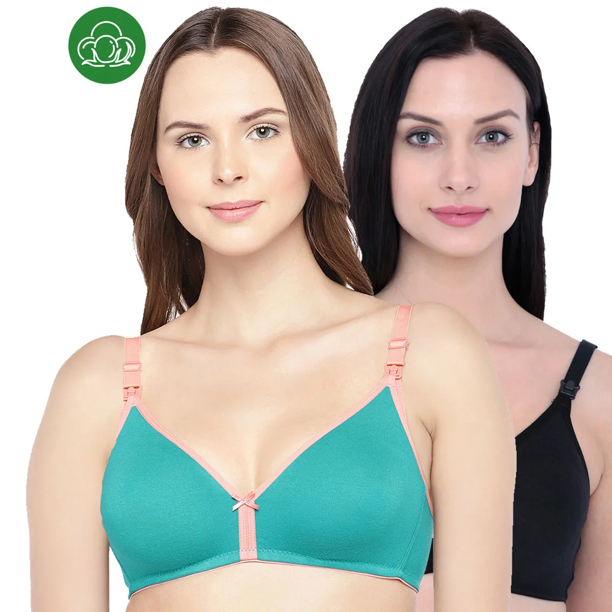 Inner Sense Organic Cotton Antimicrobial Nursing Bra Pack of 2 - Multi-Color