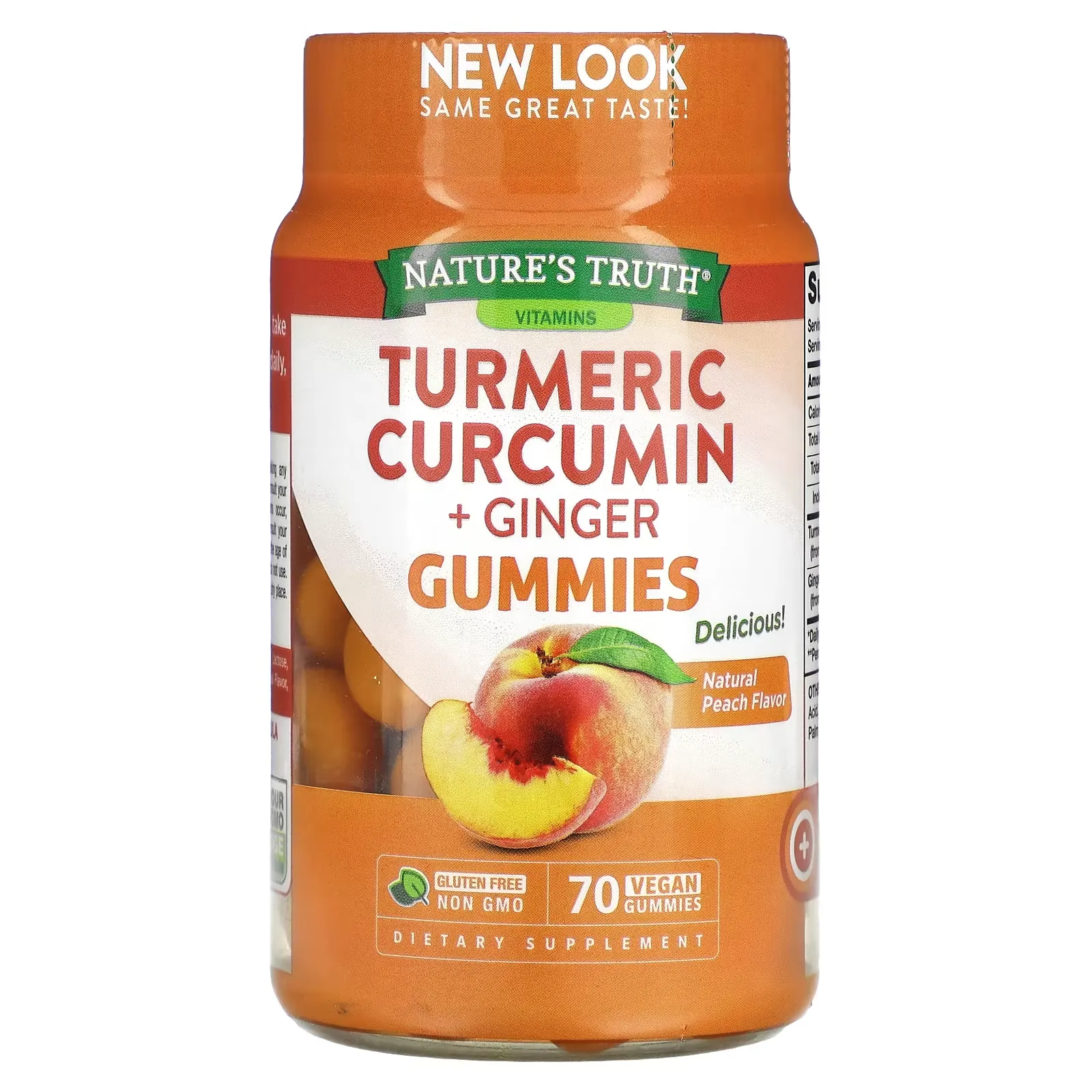 Turmeric Curcumin + Ginger, Natural Peach, 70 Vegan Gummies