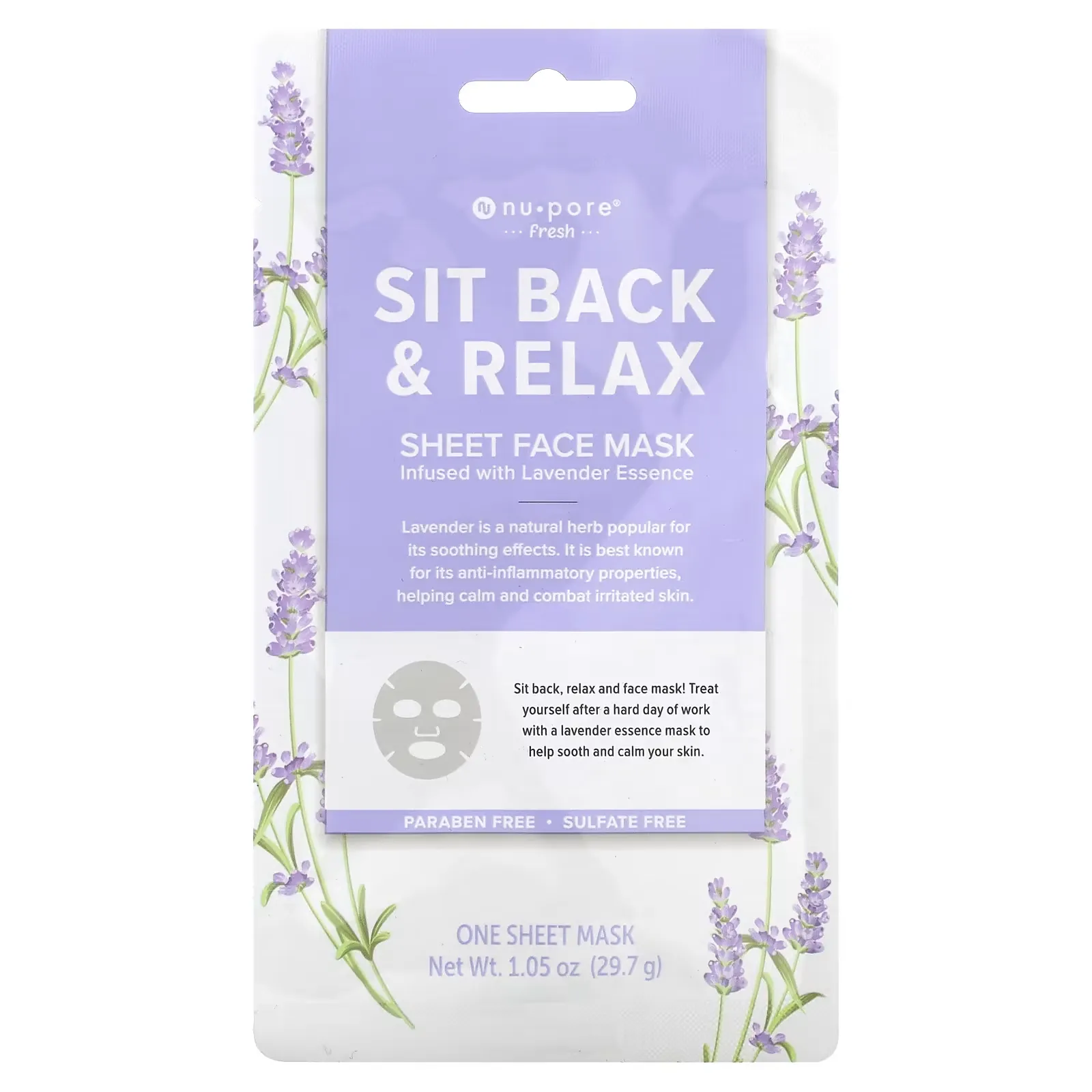 Sit Back & Relax Beauty Sheet Face Mask, Lavender, 1 Sheet, 1.05 oz (29.7 g)