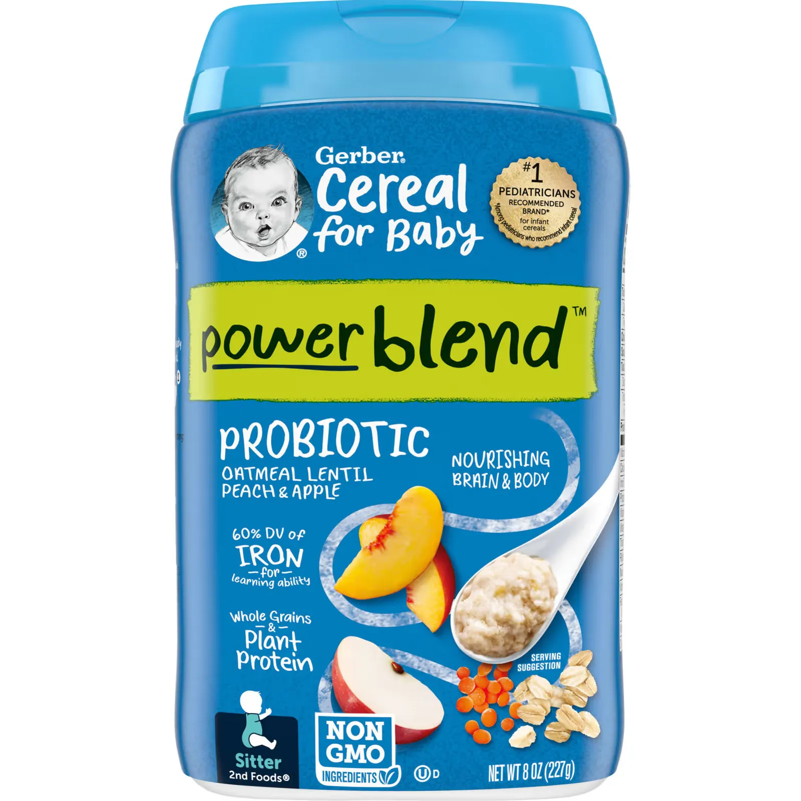 Cereal for Baby, Powerblend, Probiotic Oatmeal Lentil, 2nd Foods, Peach & Apple, 8 oz (227 g)