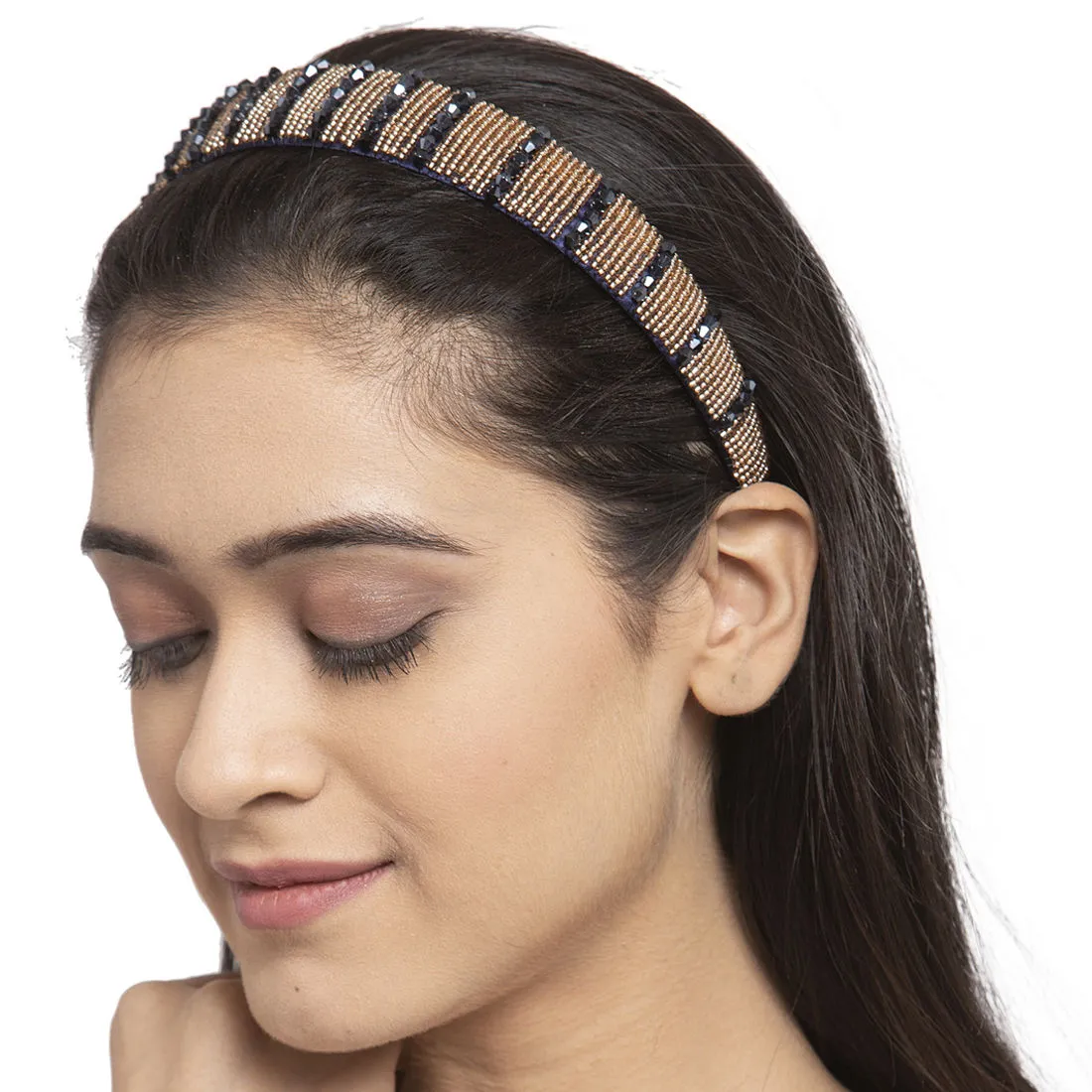 Ferosh Golden-Black Beaded Hairband