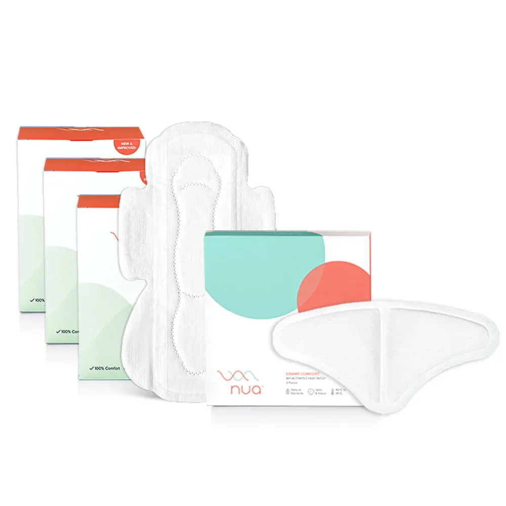 Nua Period Combo - Ultra Thin Sanitary Pads (9xl, 15l, 12r) + Cramp Comfort (3 Patches)