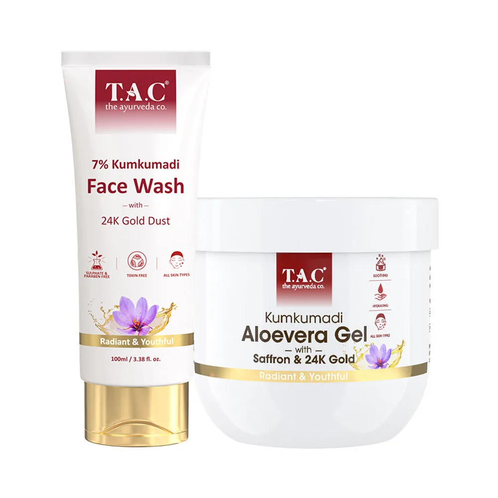 TAC - The Ayurveda Co. 7% Kumkumadi Face Wash & Aloevera Gel For Radiant & Youthful Skin