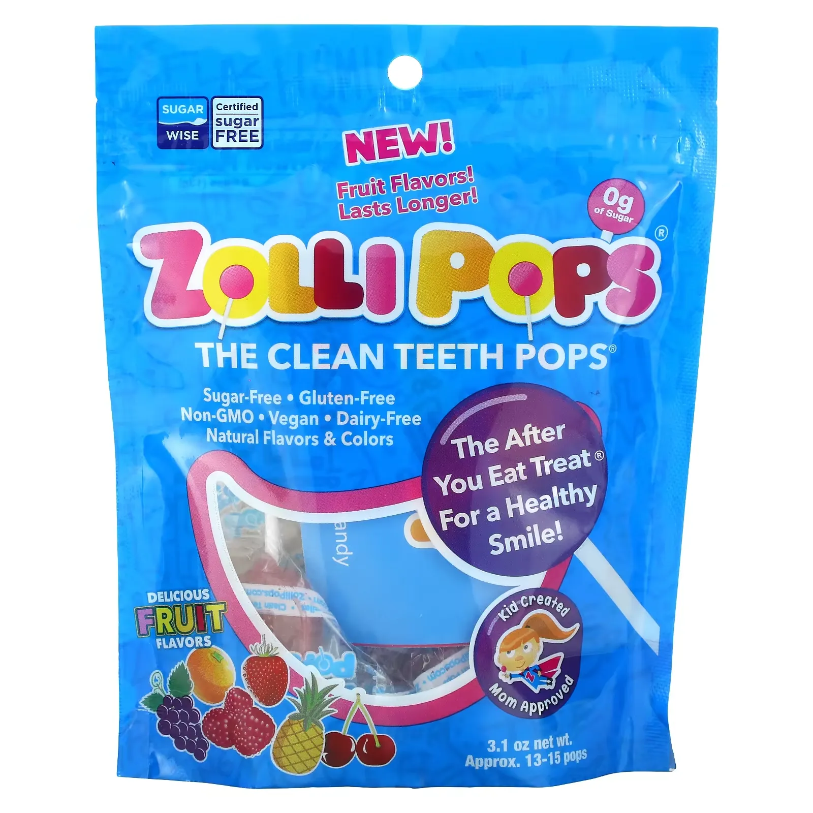 The Clean Teeth Pops, Delicious Fruit Flavors , Approx. 13 - 15 Pops, 3.1 oz