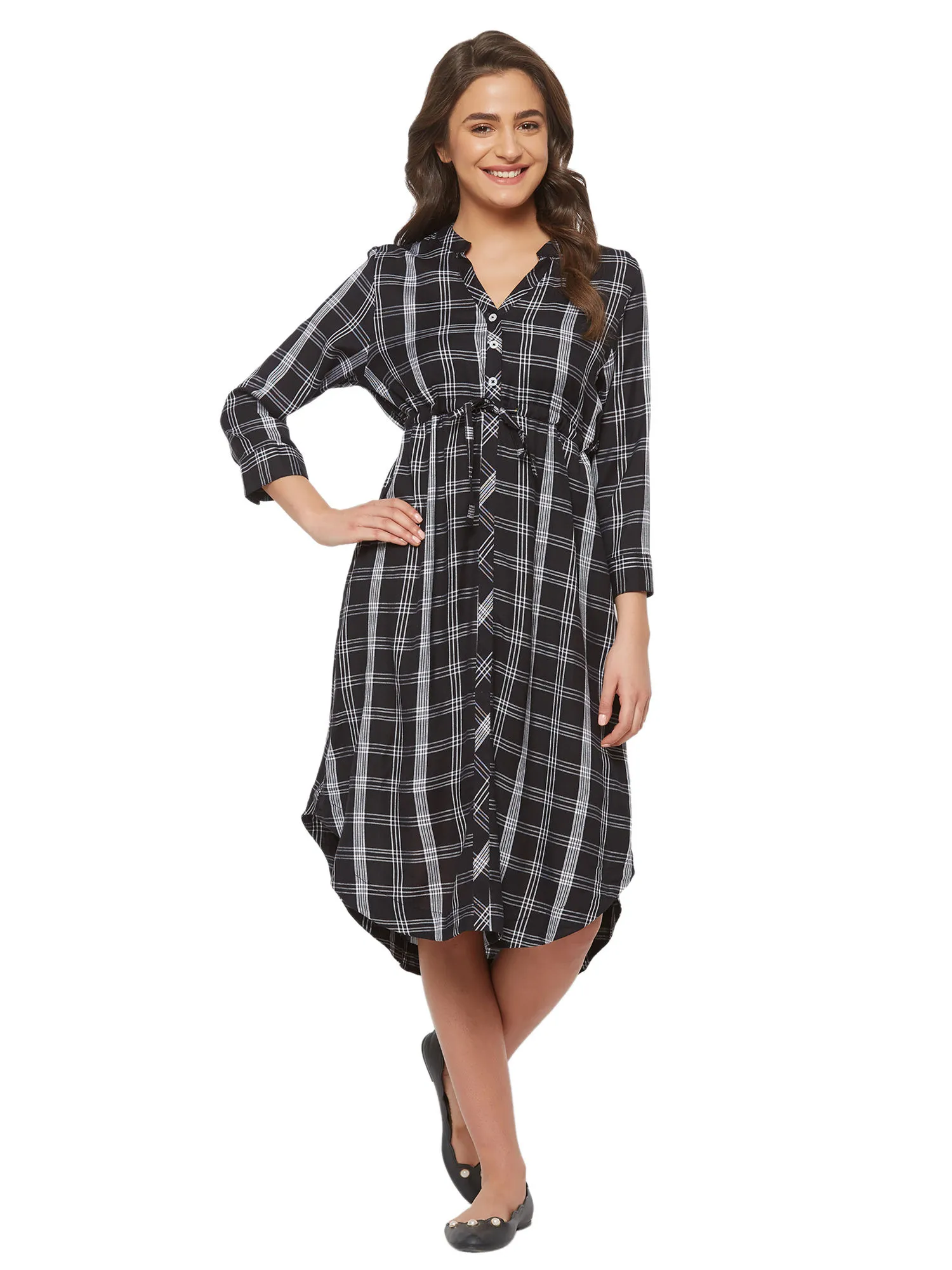 Mystere Paris Classy Maternity Checked Dress - Black