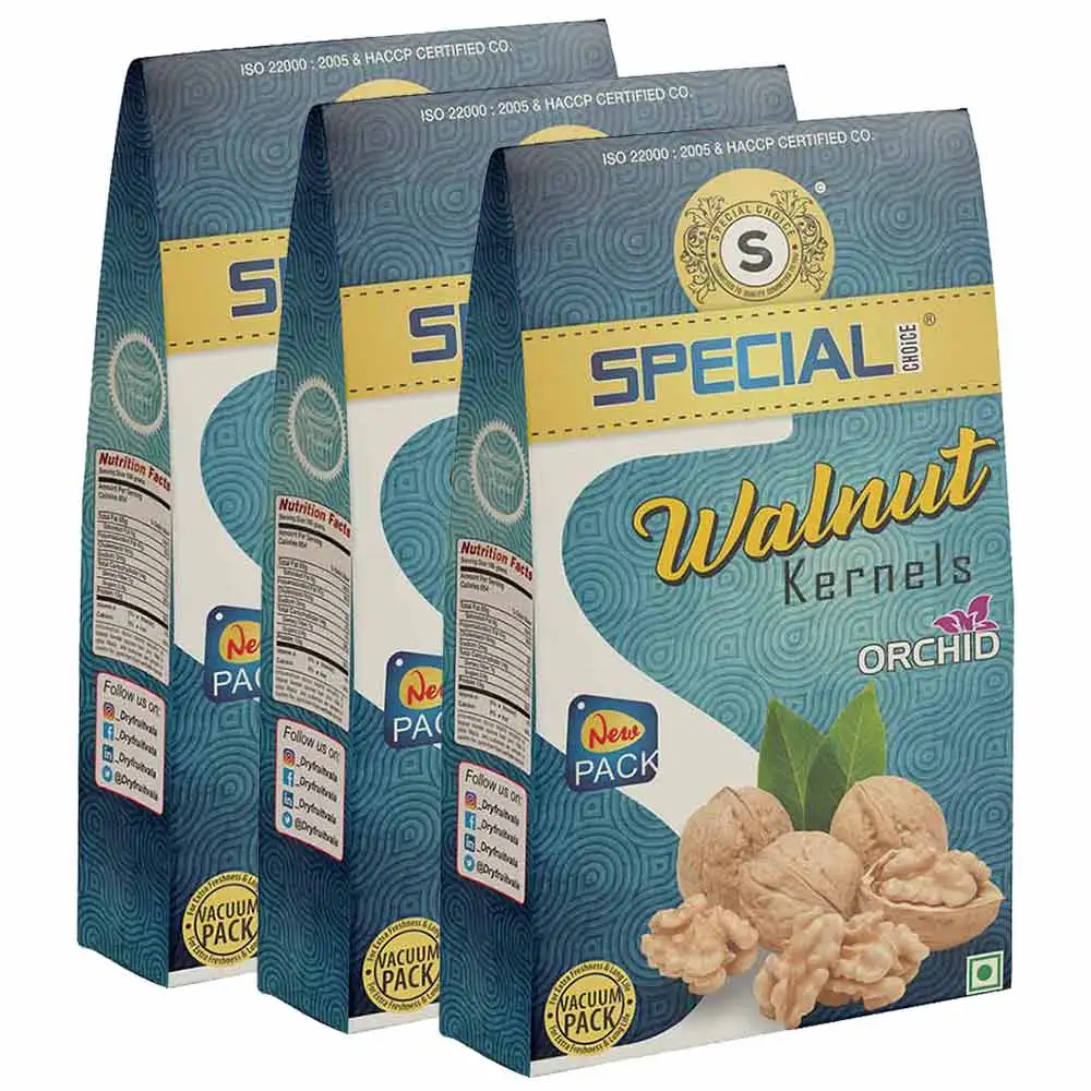 Special Choice Walnut Kernels,  250 g  Orchid Vacuum Pack (Pack of 3)