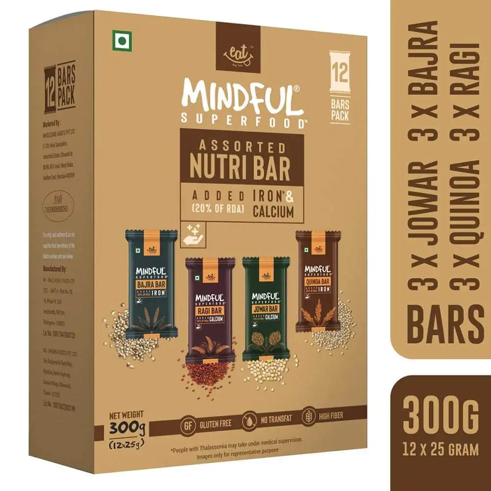 Eat Anytime Mindful Millet Energy Bars,  12 Piece(s)/Pack  Variety Box (Ragi, Bajra, Quinoa and Jowar)