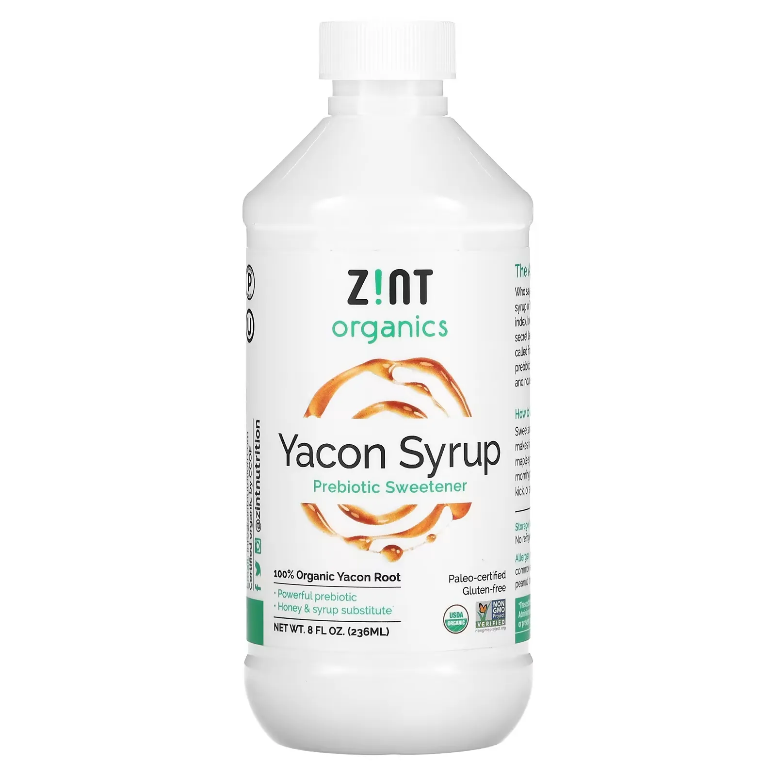 Organic Yacon Syrup, Prebiotic Sweetener, 8 fl oz (236 ml)