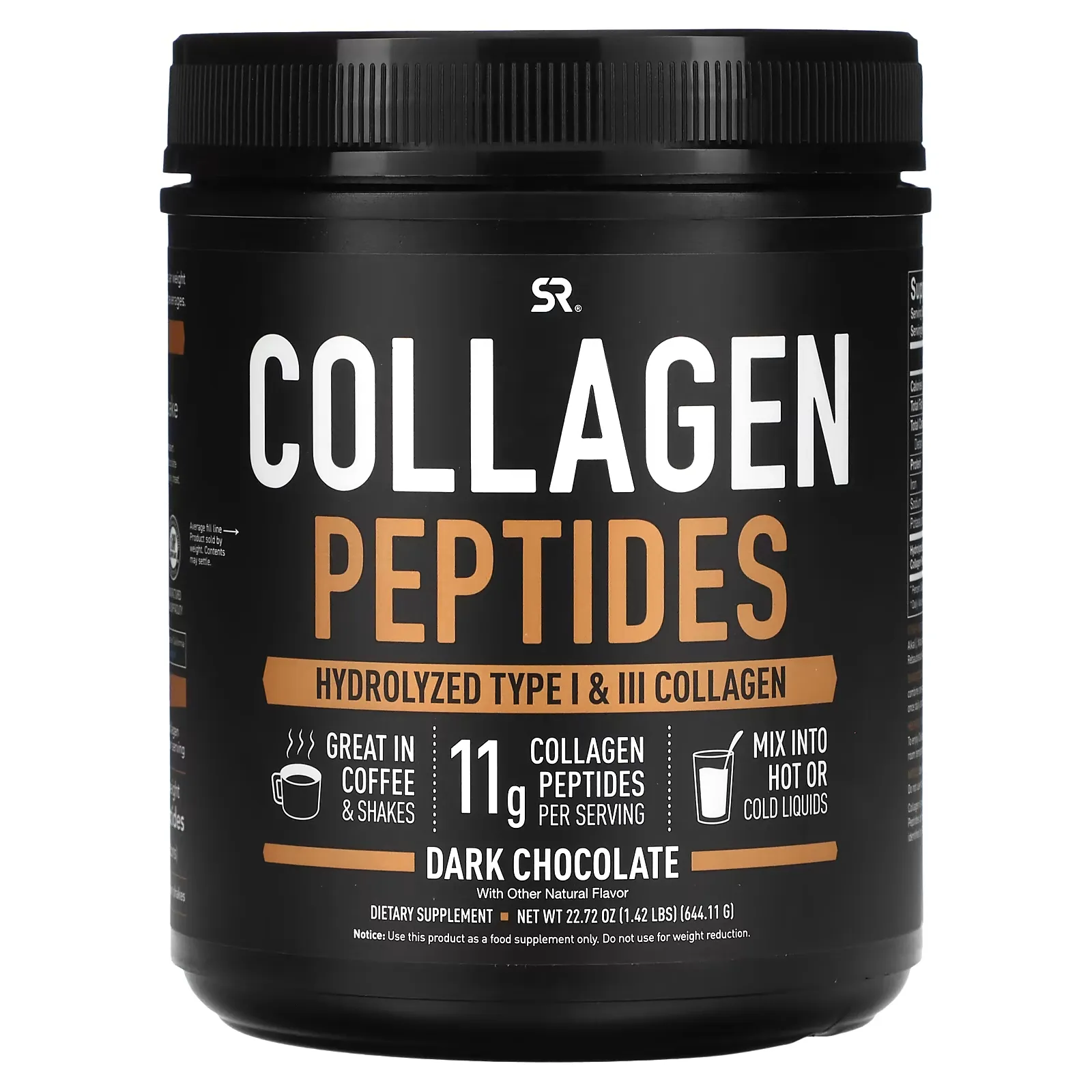 Collagen Peptides, Hydrolyzed Type I & III Collagen, Dark Chocolate, 1.42 lbs (644.11 g)