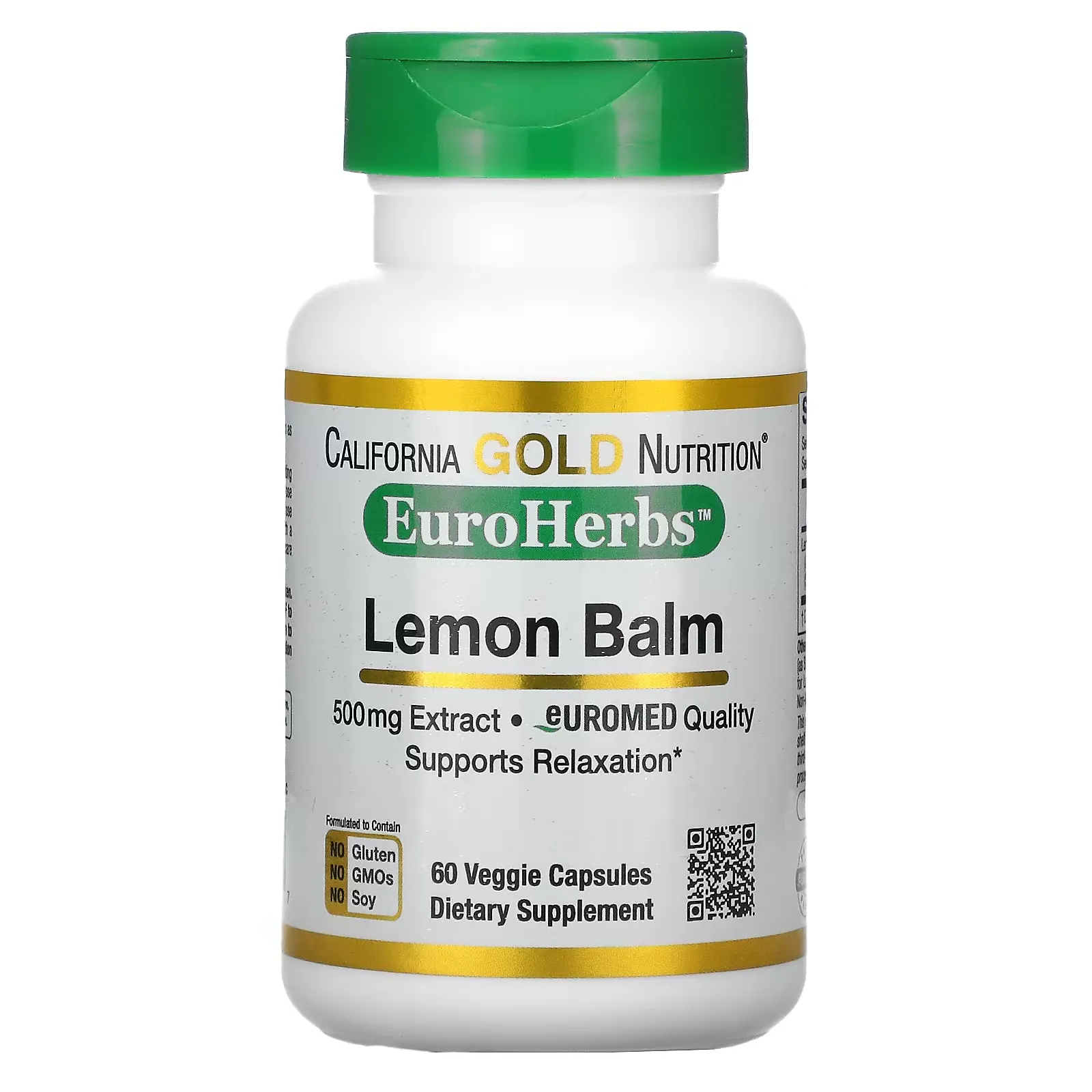 Lemon Balm Extract, European Quality, 500 mg, 60 Veggie Capsules