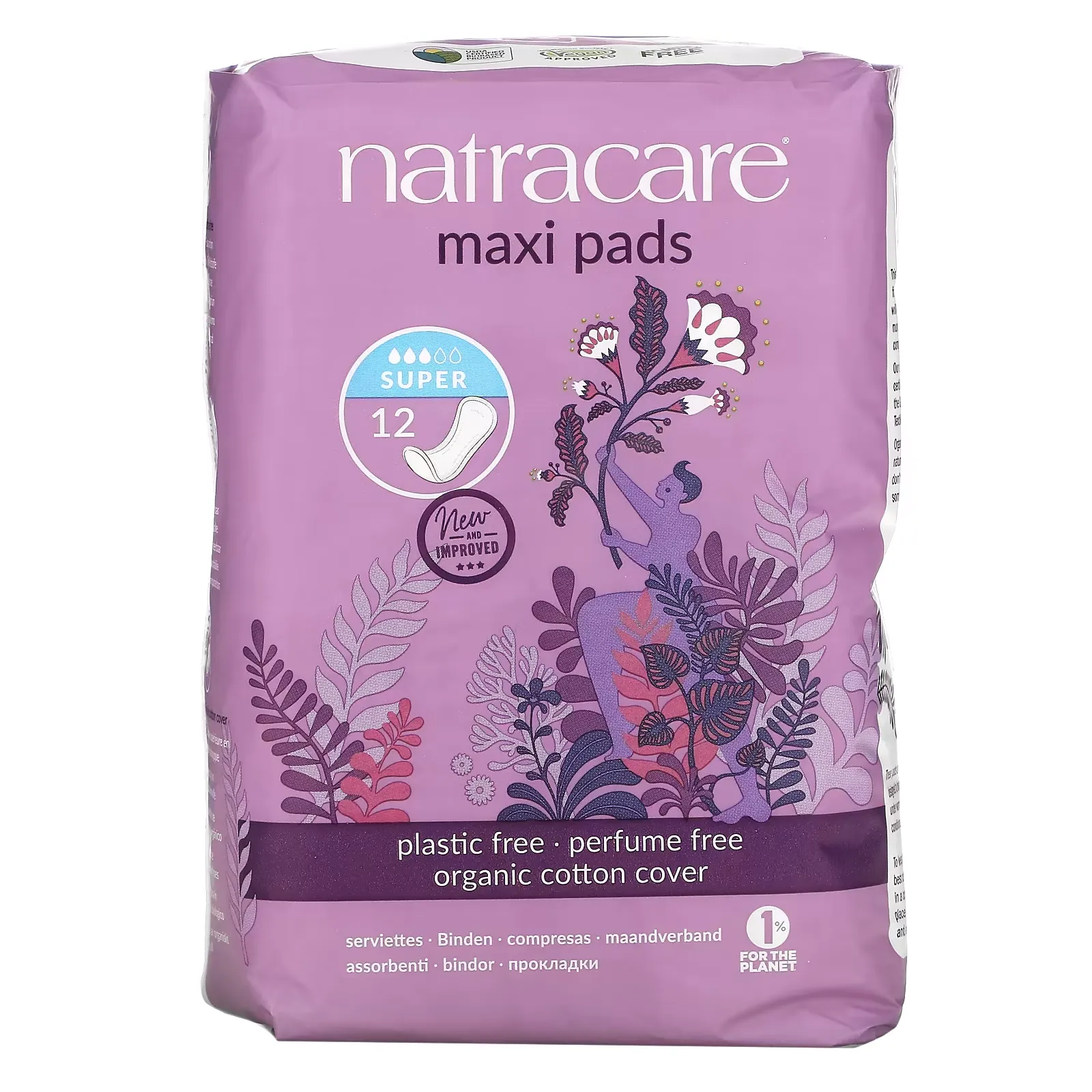 Maxi Pads, Organic Cotton Cover, Super, 12 Super Pads