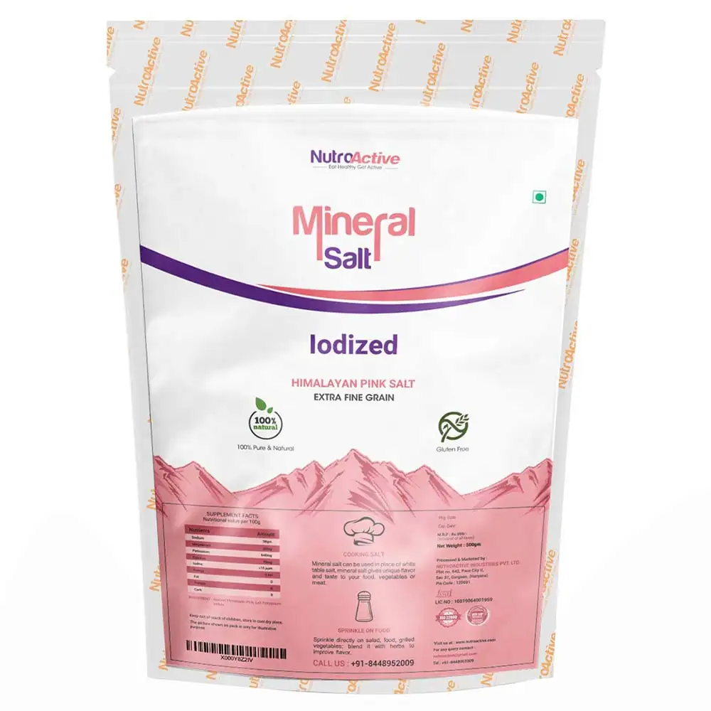 NutroActive Mineral Salt Iodized Himalayan Pink Salt Extra Fine Grain,  500 g