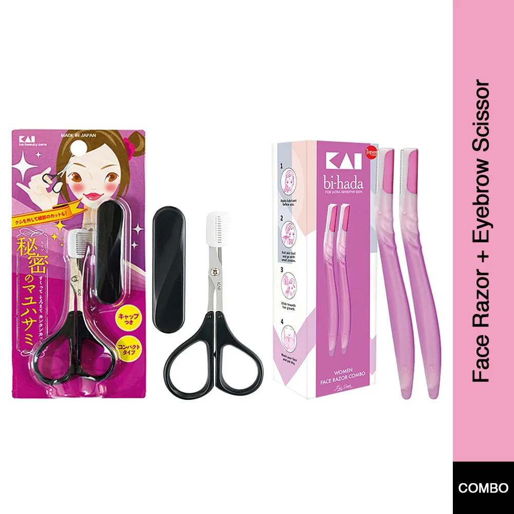 Kai Comfortable Bi Hada Face Razor + Eyebrow Scissor Combo