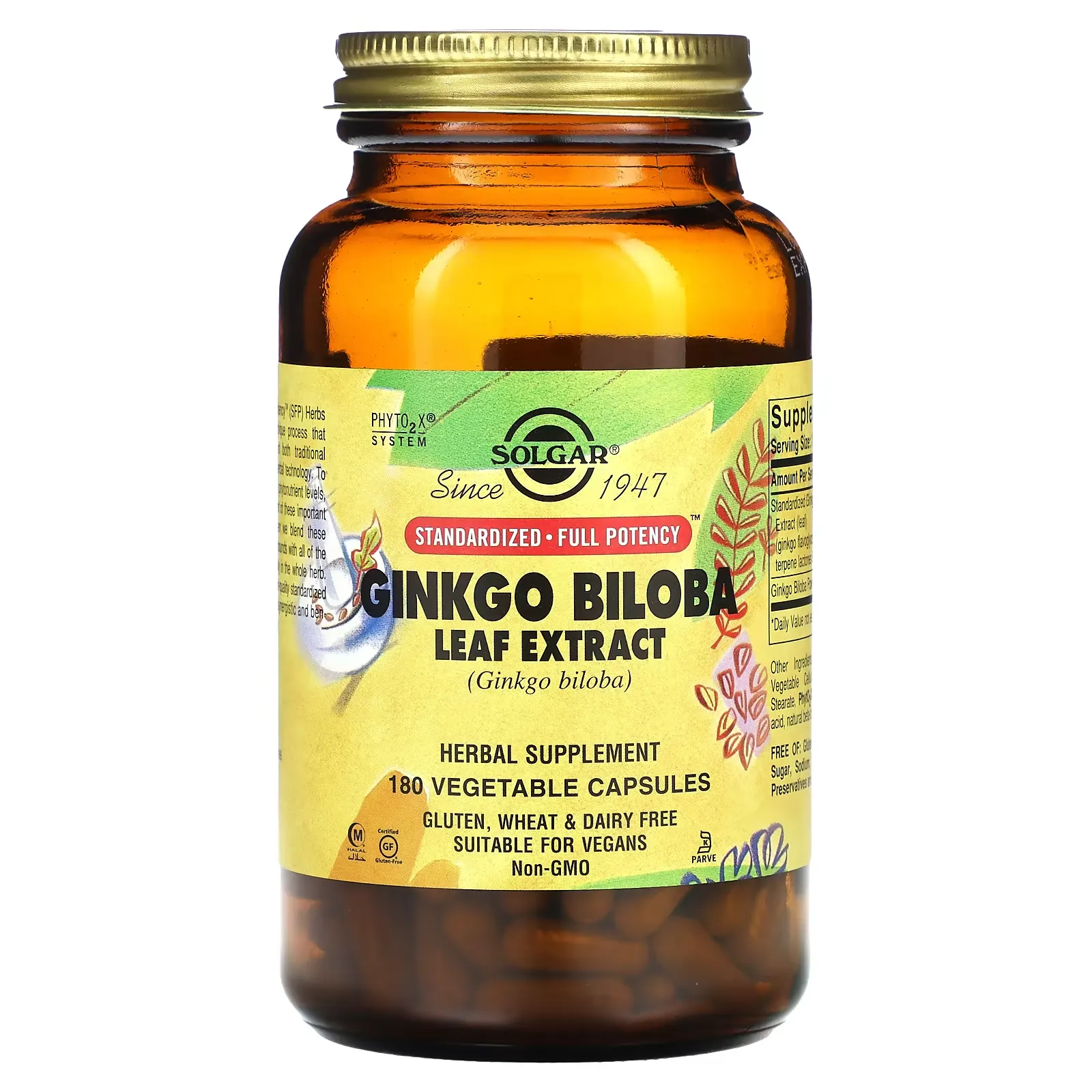 Ginkgo Biloba Leaf Extract, 180 Vegetable Capsules