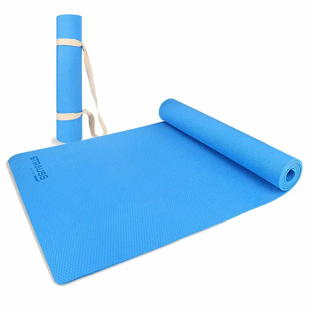 Strauss Anti Skid EVA Yoga Mat with Carry Strap,  Sky Blue  6mm